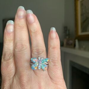 Park Lane Butterfly Opalescent Silver Ring, Size 8